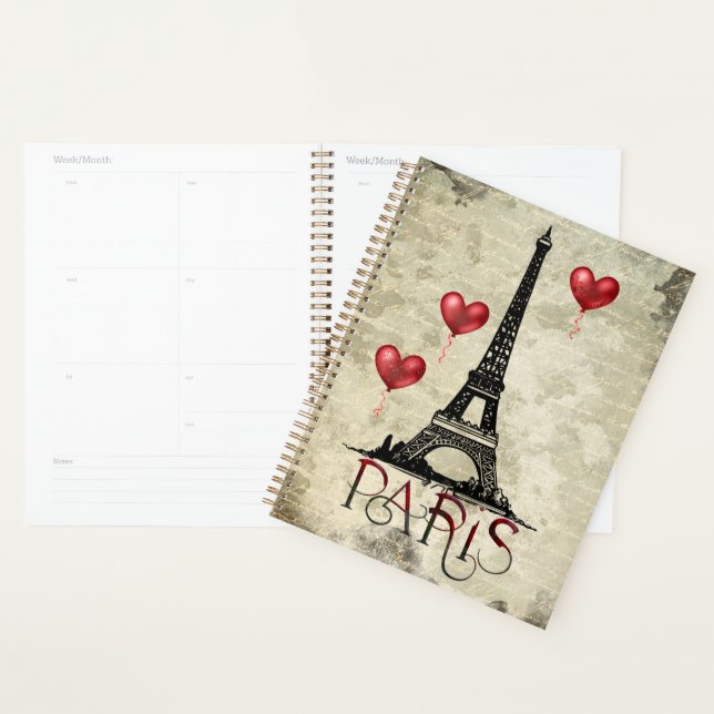 Paris, Eiffel Tower and Red Heart Balloons Script Planner (Display)