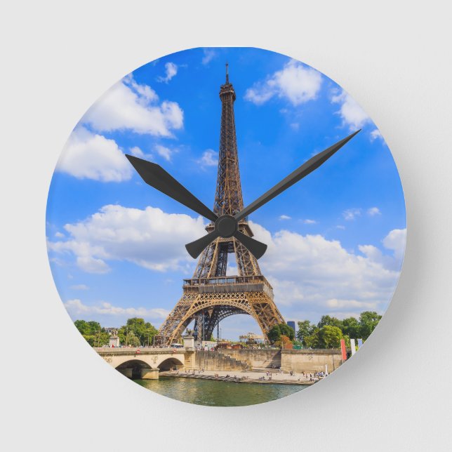 Paris, Eiffel Tower and river Seine, France. Round Clock (Front)