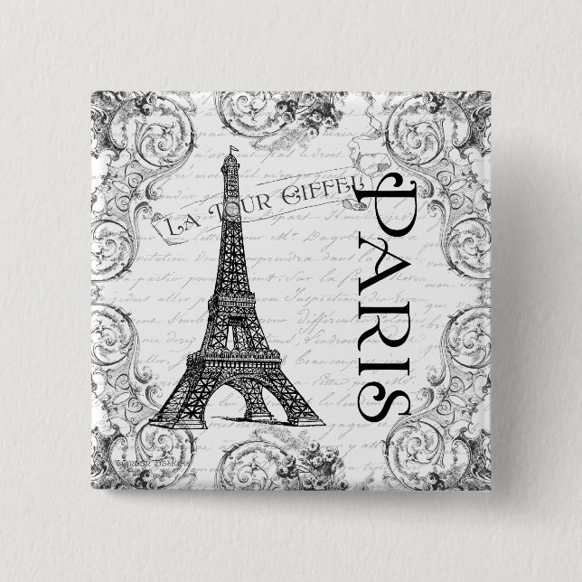 Paris Eiffel Tower and Scrolls 15 Cm Square Badge (Front)