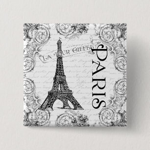 Paris Eiffel Tower and Scrolls 15 Cm Square Badge