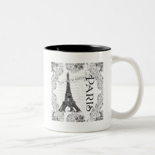 Paris Eiffel Tower and Scrolls Two-Tone Coffee Mug