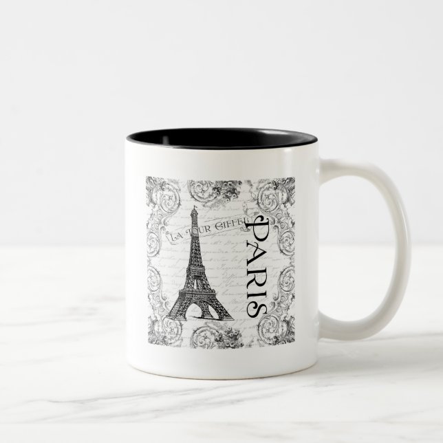 Paris Eiffel Tower and Scrolls Two-Tone Coffee Mug (Right)