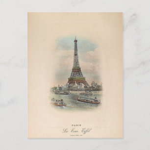 Paris Eiffel Tower antique art photo Postcard