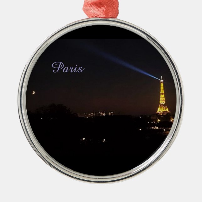 Paris Eiffel Tower at Night Metal Ornament (Front)