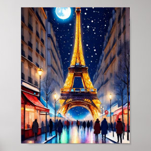 Paris Eiffel Tower at Night Poster