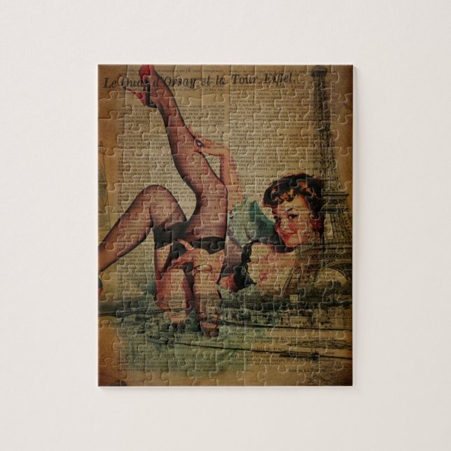 paris eiffel tower bachelorette girl jigsaw puzzle (Vertical)