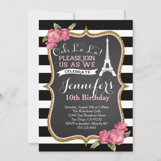 Paris Eiffel Tower Birthday Party Invitation (Front)