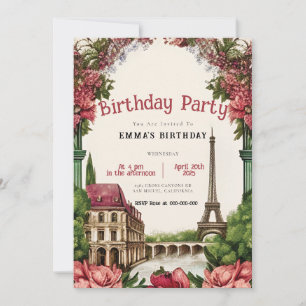 Paris Eiffel Tower Birthday Party Invitation