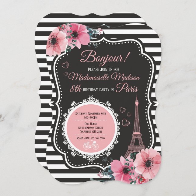 Paris Eiffel Tower Birthday Party Invitation (Front/Back)