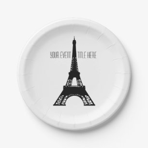 Paris Eiffel Tower black and white Paper Plate