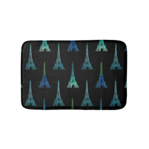 Paris Eiffel Tower Black Aqua Bath Rug