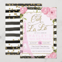 Paris Eiffel Tower Black Gold Birthday Invite