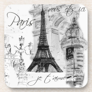 Paris Eiffel Tower Black & White Collage Coaster