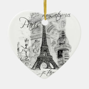 Paris Eiffel Tower Black & White Scene Ceramic Ornament