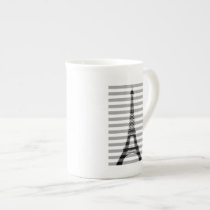 Paris Eiffel Tower Black White Stripes Bone China Mug