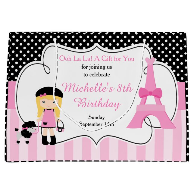 Paris Eiffel Tower Blonde Girl Large Gift Bag (Front)
