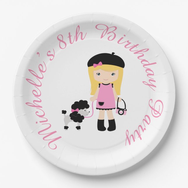 Paris Eiffel Tower Blonde Girl Paper Plate (Front)