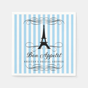 Paris Eiffel Tower Blue Stripes Bridal Shower Napkin