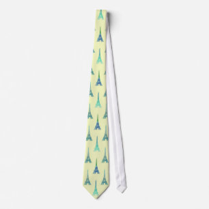 Paris Eiffel Tower Blue Yellow Tie
