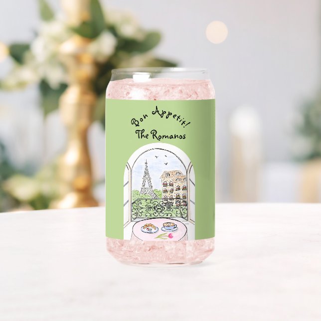 Paris Eiffel Tower Bon Appetit PERSONALIZE  Can Glass (Insitu (Wedding))
