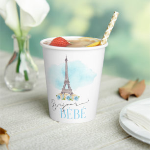 Paris Eiffel Tower Bonjour Baby Paper Cups