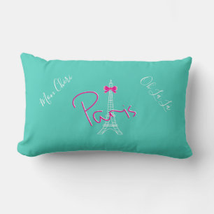 Paris, Eiffel Tower Bow French Modern Turquoise Lumbar Cushion