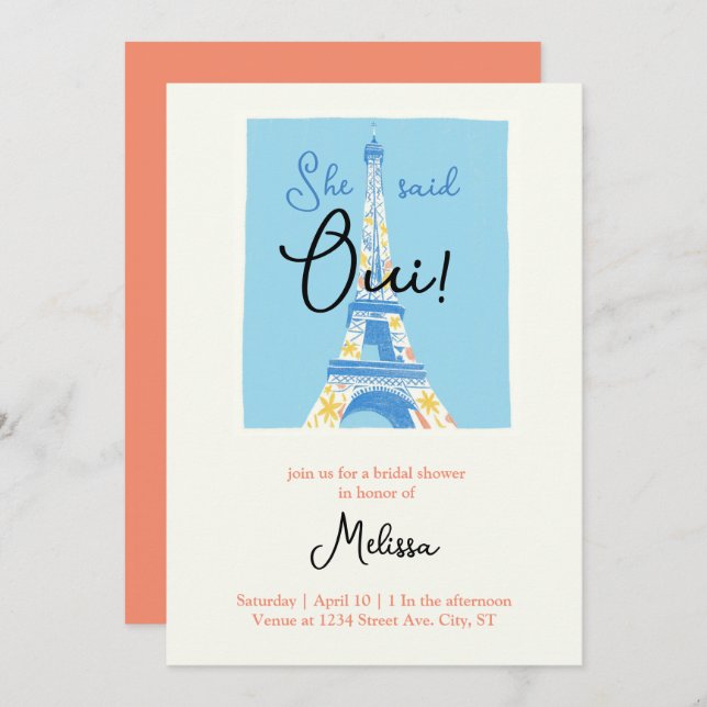 Paris Eiffel Tower bridal shower invitations (Front/Back)