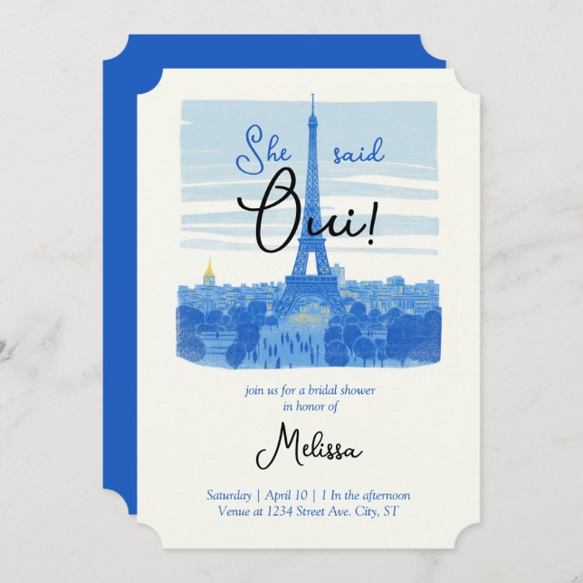 Paris Eiffel Tower bridal shower invitations (Front/Back)
