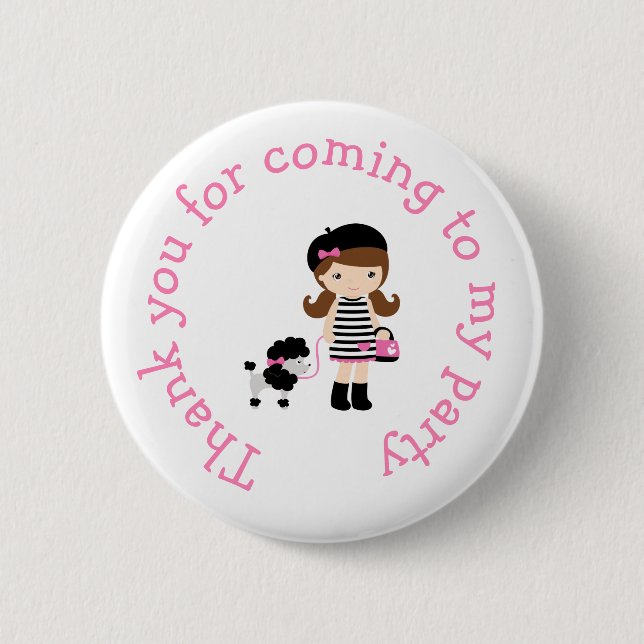 Paris Eiffel Tower Brunette Girl 6 Cm Round Badge (Front)