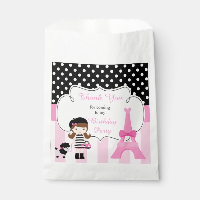 Paris Eiffel Tower Brunette Girl Favour Bag (Front)