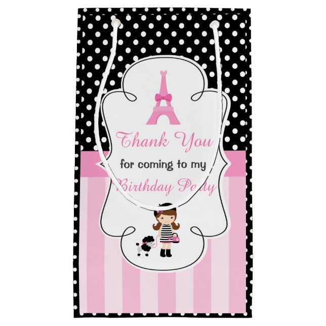 Paris Eiffel Tower Brunette Girl Small Gift Bag (Front)