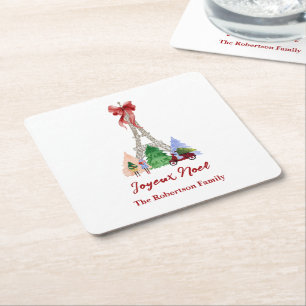 Paris Eiffel Tower Christmas Holiday Custom Square Paper Coaster