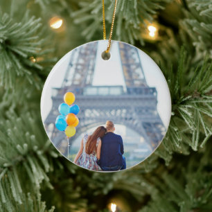 Paris Eiffel Tower Christmas Holiday Personalized Ceramic Ornament