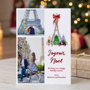 Paris Eiffel Tower Christmas Holiday Photo Card