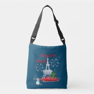 Paris Eiffel Tower Christmas Tree Red Truck Joyeux Crossbody Bag