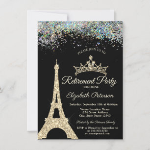 Paris Eiffel Tower,Colourful Confetti Retirement   Invitation