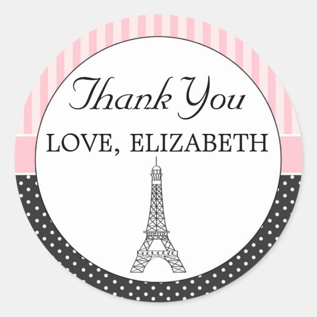 Paris Eiffel Tower Favour Label Thank You Sticker (Front)