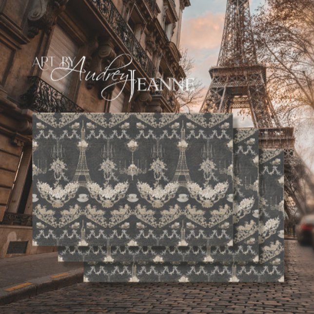 Paris Eiffel Tower Flora Ephemera Script Decoupage Tissue Paper (Creator Uploaded)