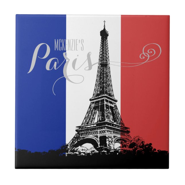 Paris Eiffel Tower France Flag Monogram Ceramic Tile (Front)