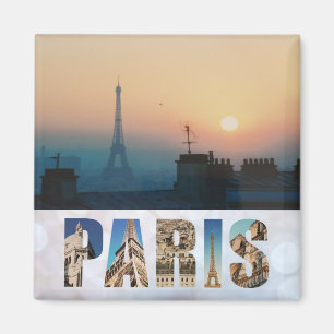 Paris Eiffel Tower France French City Sunset Photo Magnet