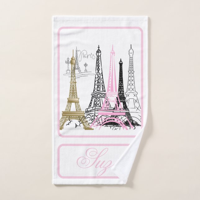 Paris Eiffel Tower France Pink  Decor  Hand Towel (Hand Towel)