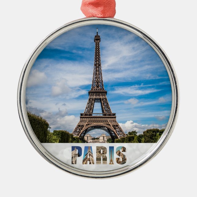 Paris Eiffel Tower France Travel Photo Christmas Metal Ornament (Front)
