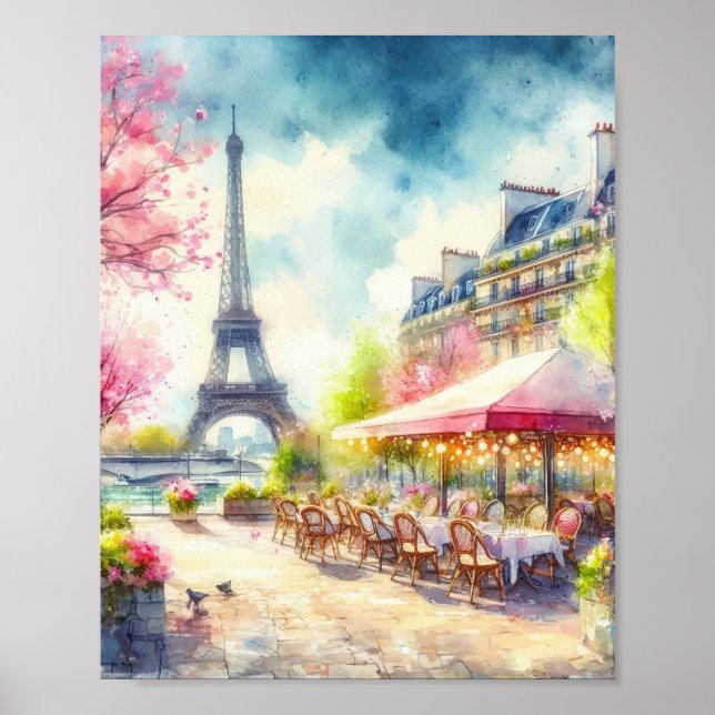 Paris Eiffel Tower France Watercolor Poster (Front)