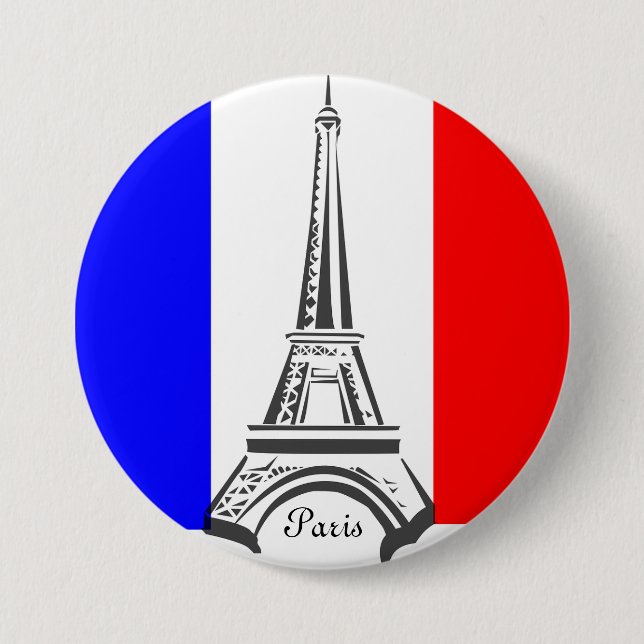Paris Eiffel Tower French Flag Button (Front)