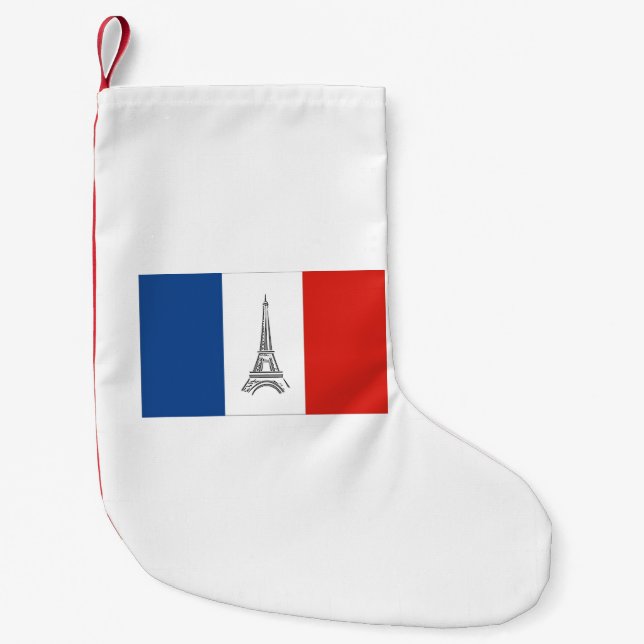 Paris Eiffel Tower French Flag Themed Small Christmas Stocking (Front)
