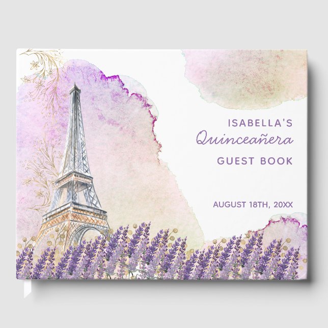 Paris Eiffel Tower French Lavender Quinceanera Guest Book (Front)