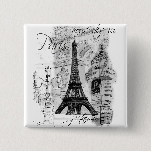 Paris Eiffel Tower French Scene Collage 15 Cm Square Badge (Front)