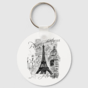 Paris Eiffel Tower French Scene Collage Key Ring