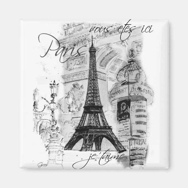 Paris Eiffel Tower French Scene Collage Magnet (Front)