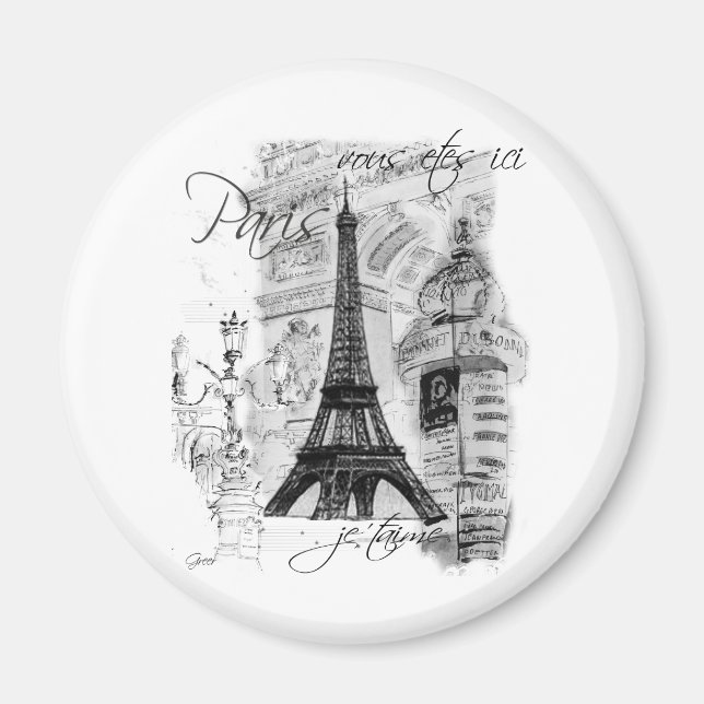 Paris Eiffel Tower French Scene Collage Magnet (Front)